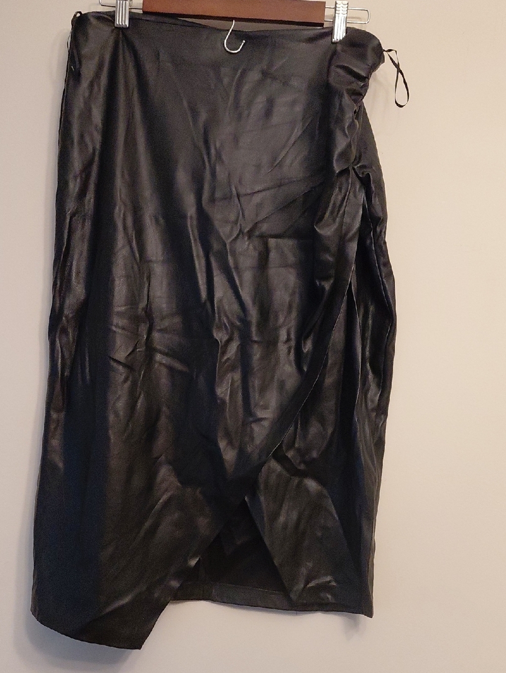 DKNY Black Faux Leather Wrap Skirt